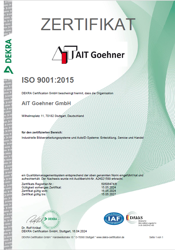AIT Goehners ISO 9001-2015 Zertifikat